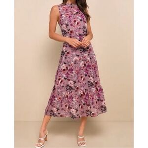 Lulus In My Dreams Mauve Floral Print Midi Dress